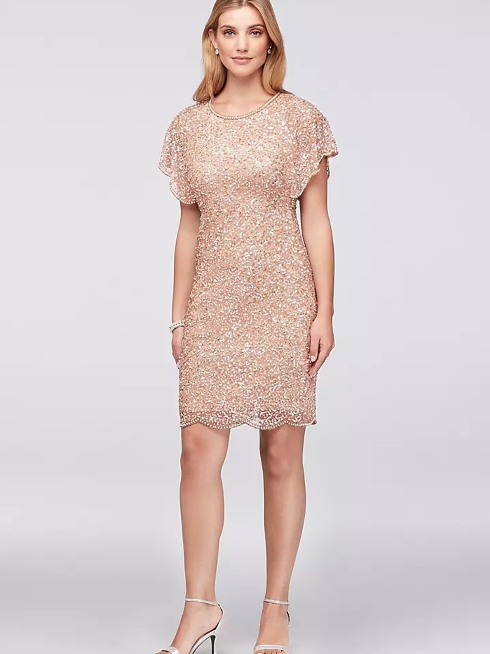 Adrianna Papell Sequined Flutter-Sleeve Cocktail Dress - Rose Gold